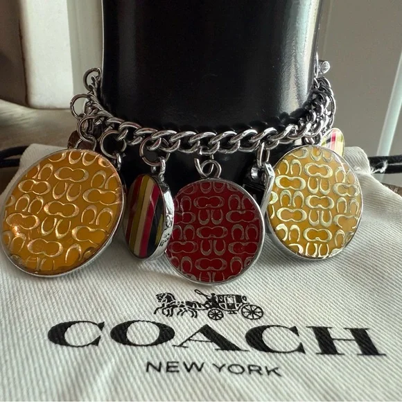 Coach Rare silver toned Gold&Red enamel Charm Bracelet NWOT w branded dust bag - Picture 6 of 9